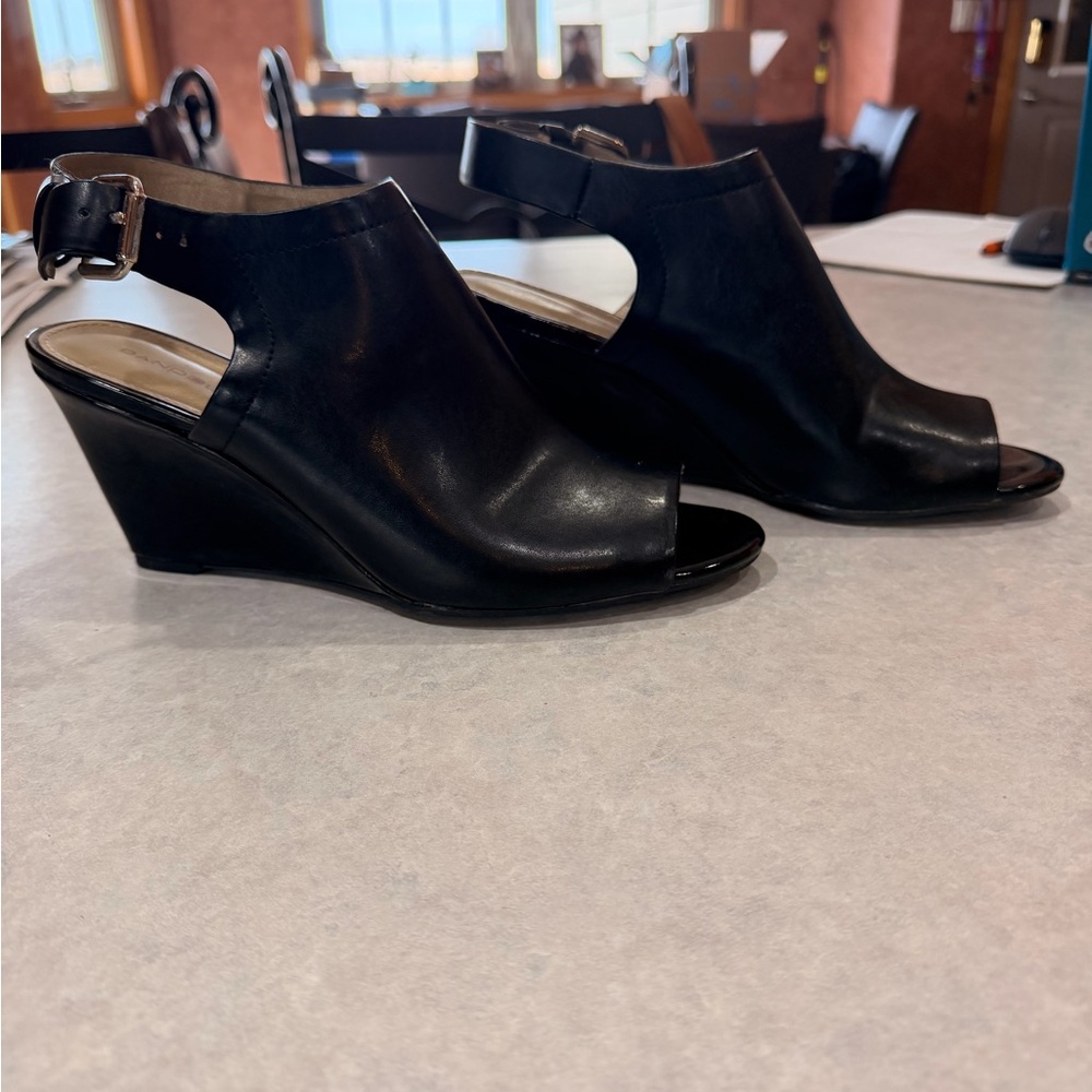 Bandolino Black Peep-Toe Slingback Wedge Mules - Picture 5 of 5